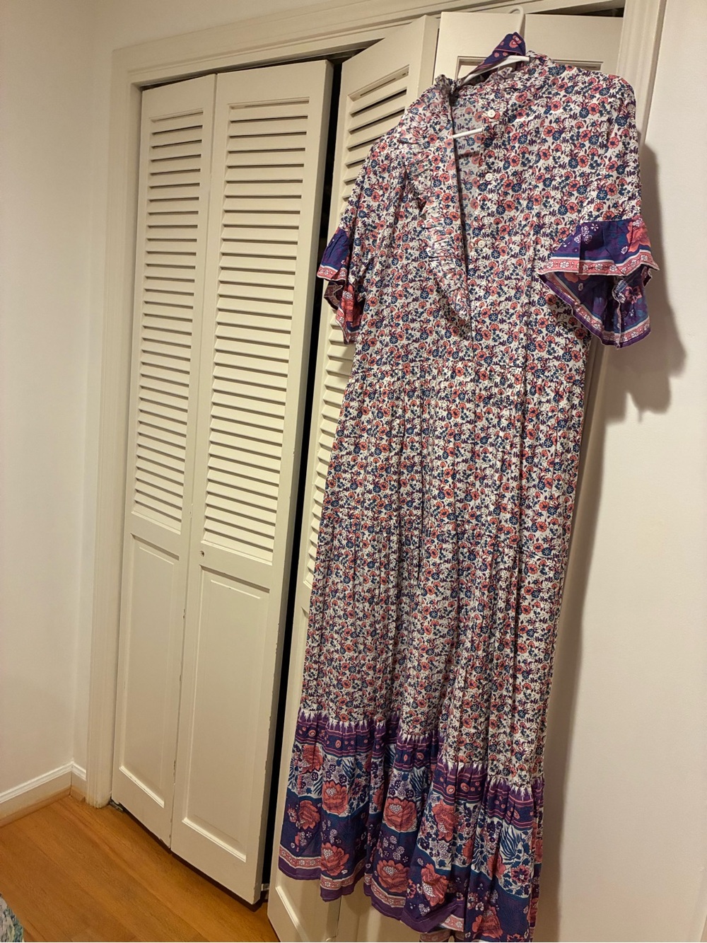 Printed Floral Maxi Dress with Purple Border